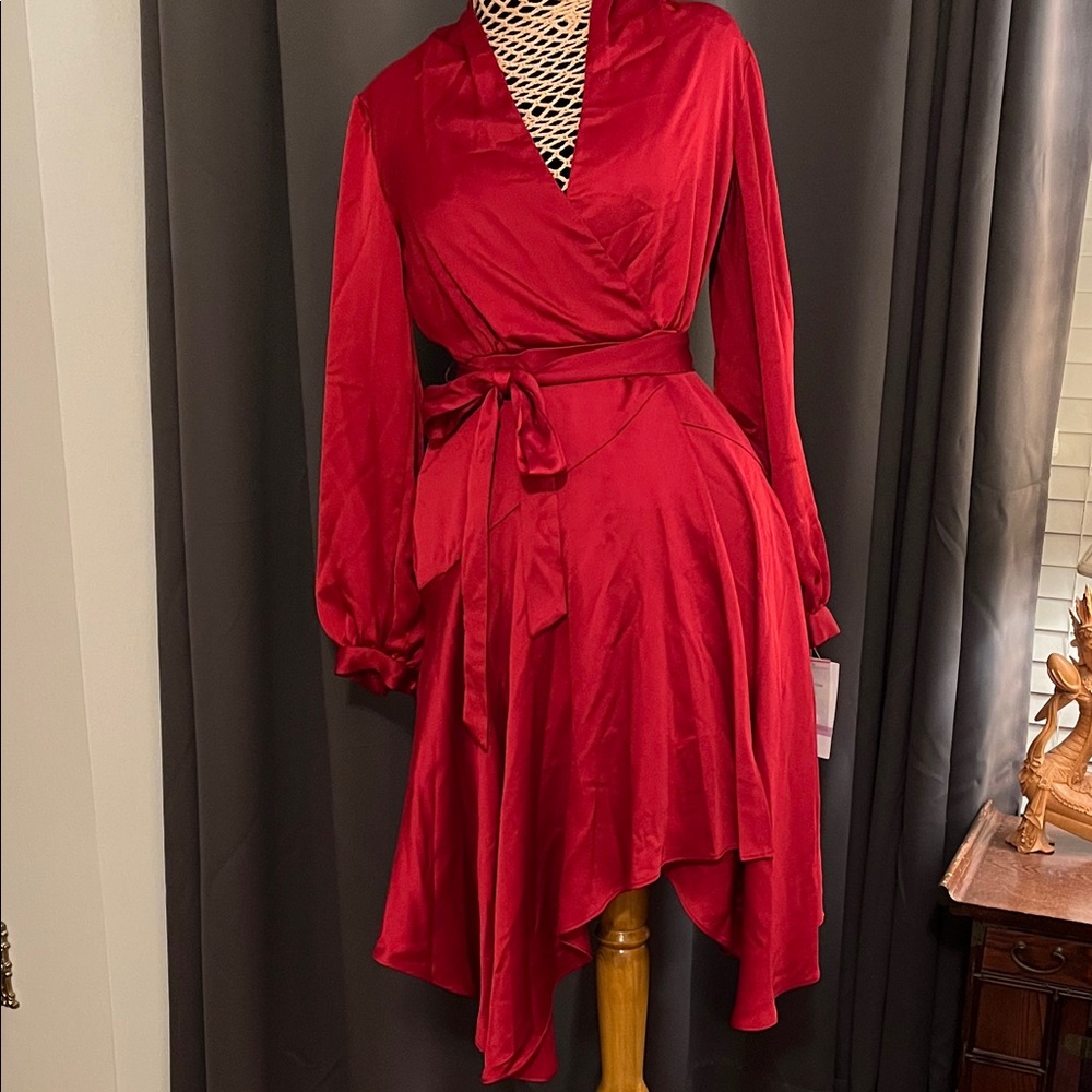 Maison Tara Vibrant Red Long Sleeve Dress